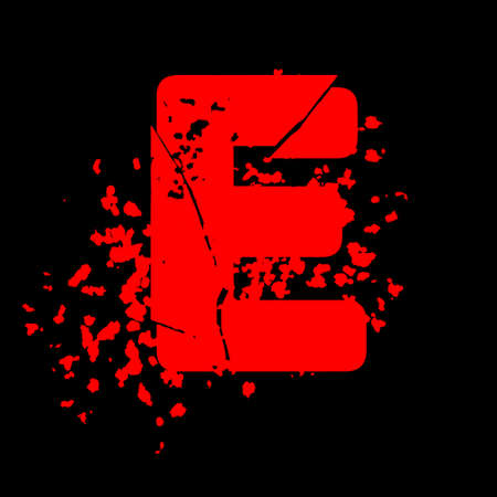 Distressed grunge font.Red vector letter on black background.のイラスト素材