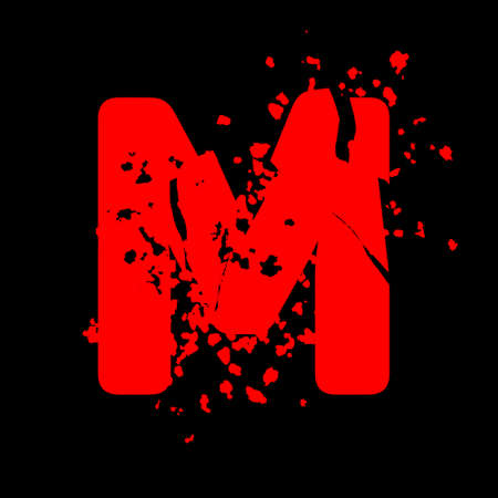 Distressed grunge font.Red vector letter on black background.のイラスト素材