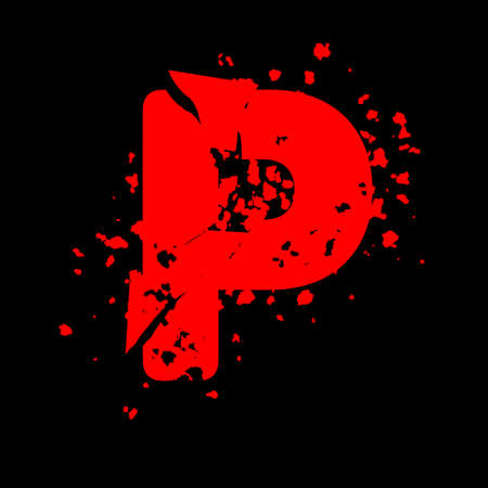 Distressed grunge font.Red vector letter on black background.のイラスト素材