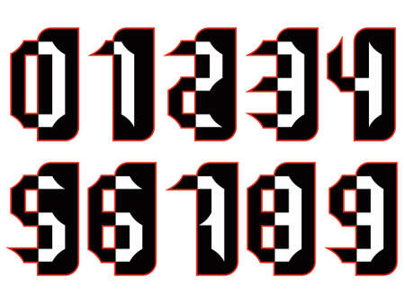 Set of decorative numbers with red outline isolated on white background.のイラスト素材