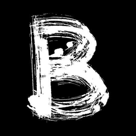 Semi-dry flat brush hand-drawn white letter on black background.のイラスト素材