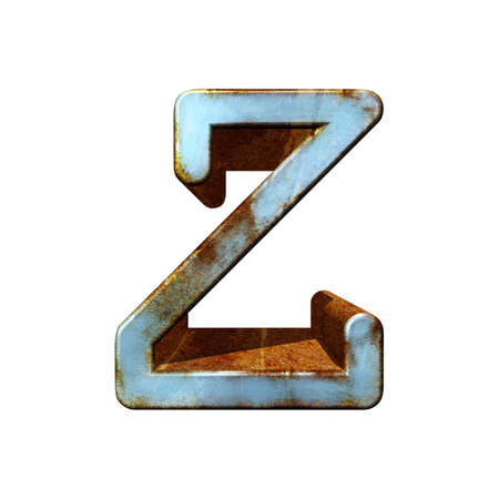 Old blue metallic letter.Rusty surface.3D illustration.Art font.の写真素材