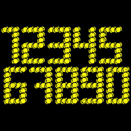 Decorative grunge font.Yellow numbers on black background.