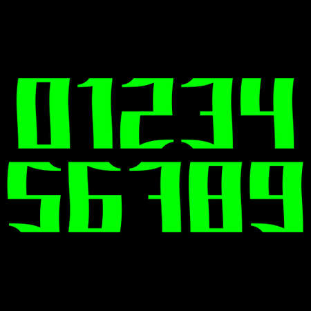 Set of decorative numbers.Vector art font.Green digits on black background.のイラスト素材