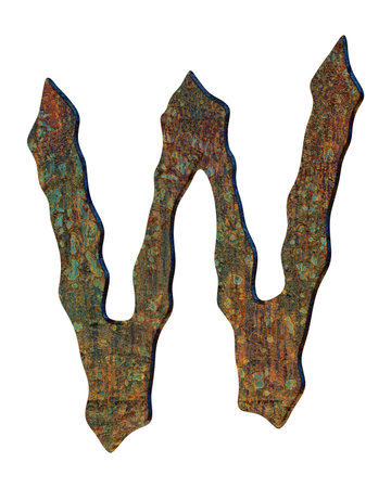 3D illustration.Rusty and oxidizing metal letter isolated on white background.Grunge font illustration.の写真素材