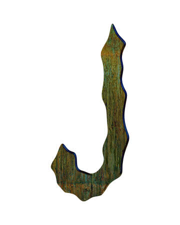 3D illustration.Rusty and oxidizing metal letter isolated on white background.Grunge font illustration.の写真素材