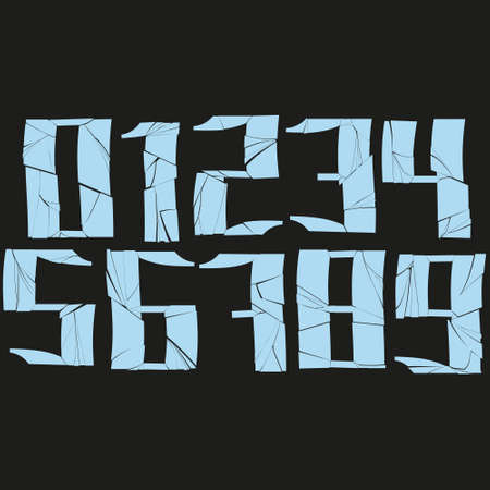 Broken glass numbers set on black background.のイラスト素材