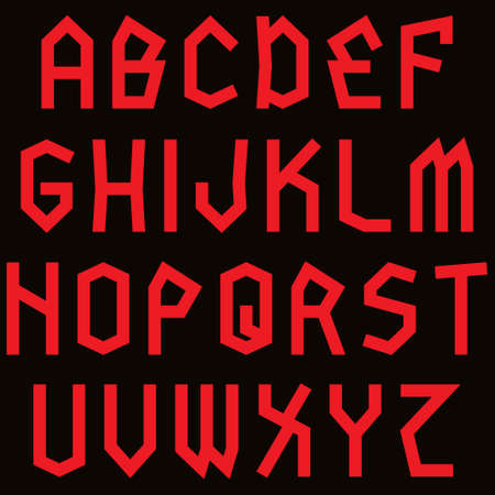 Decorative vector alphabet.Red letters on black background.Art font.のイラスト素材