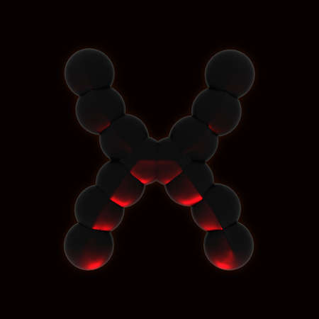 3D rendered illustration. Dark mystic letter in dusk red light. Symbol in the dark.の写真素材