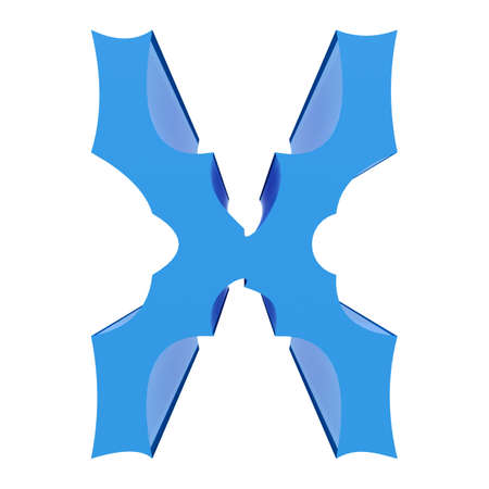3D rendered illustration. Glossy blue letter isolated on white background.の写真素材