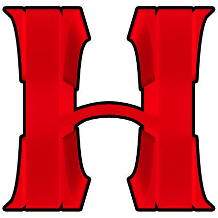 3D rendered illustration.Red letter with black outline isolated on white background.Art font.の写真素材