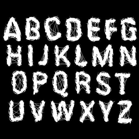 Torned vector alphabet.White typeset on black background.Art font.のイラスト素材