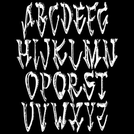 Vector ancient bevel alphabet.White typeset on black background.Art font.のイラスト素材