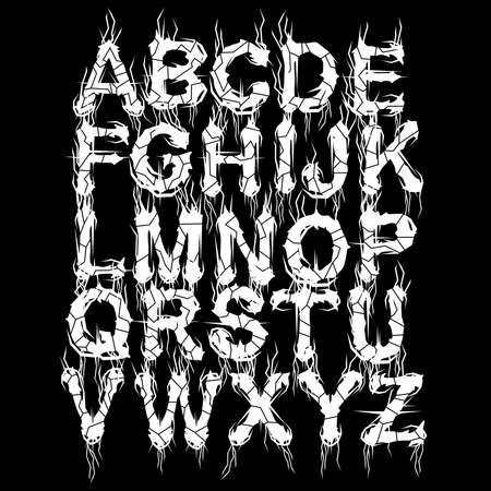 Metal band style alphabet.Vector lettering on black background.Art font.のイラスト素材