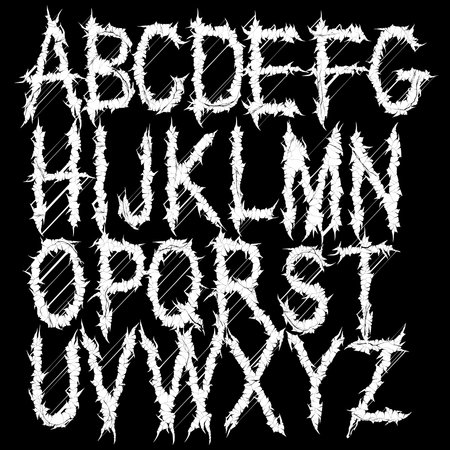 Metal music style font.White typeset on black background.のイラスト素材