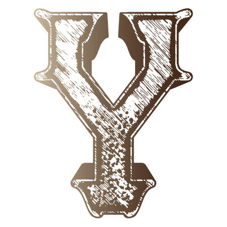 Ancient art font.Brown decorative letter isolated on white background.のイラスト素材