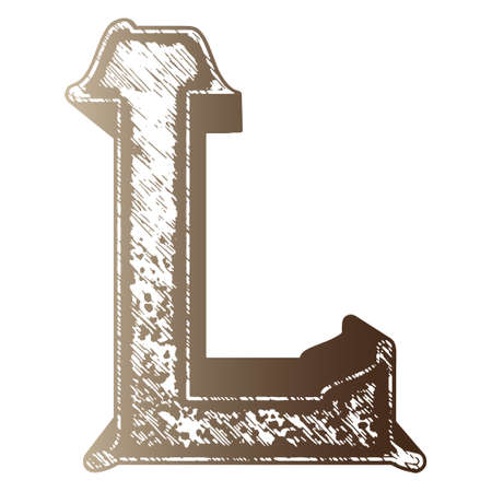 Ancient art font.Brown decorative letter isolated on white background.のイラスト素材