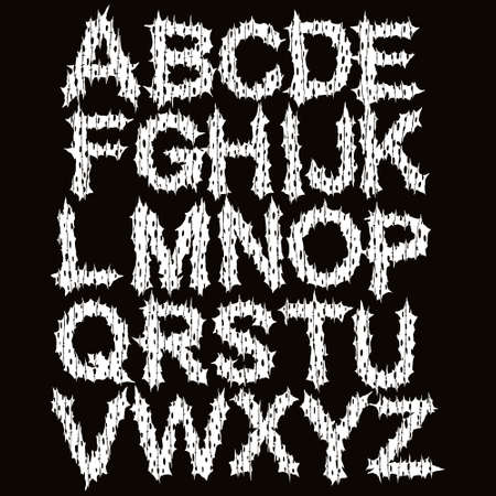 Metal music style alphabet.White typeset on black background.のイラスト素材