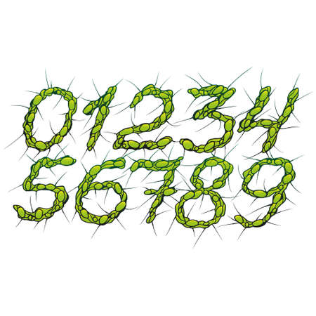 Bumpy numbers with spines.Green grunge style font.のイラスト素材