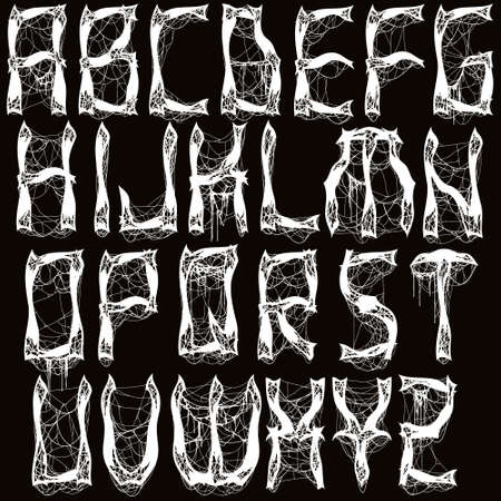 Metal music style alphabet.White typeset on black background.のイラスト素材