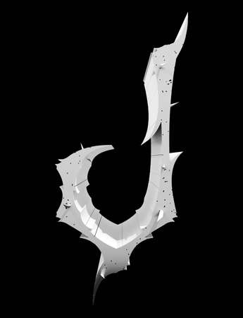 3D rendered illustration.Neo gothic style letter with spines.Monochrome font on black background.の写真素材