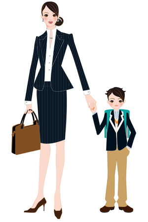 Son in elementary school and mother to workの写真素材