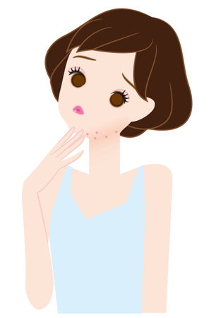Acne, neck, jaw, woman の写真素材