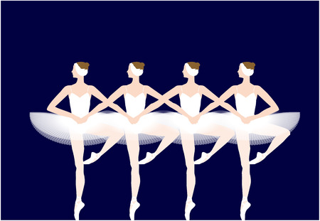 Swan Lake  Swan of 4 birds  Balletの写真素材