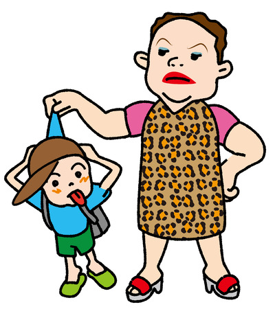Middle-aged woman scolding a child, naughty boyの写真素材