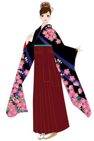 Full dress, graduation ceremony, kimono, Hakamasugata, Japan,の写真素材