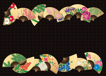 Fan of the design of the flower of the four seasons  Crafts of Japan の写真素材