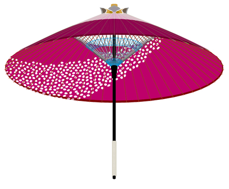 Japanese umbrellas  Petals of cherry  Japanese style の写真素材