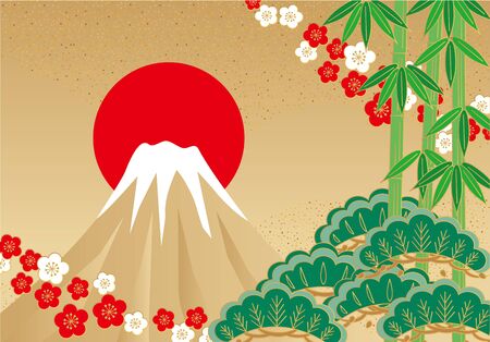 Fuji and pine, bamboo and plum. Japanese styleのイラスト素材