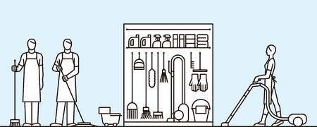 Cleaning tool and cleaning personのイラスト素材