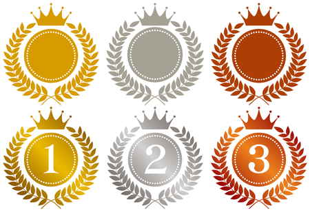 Crown. Gold medal. Silver medal. bronze medal.のイラスト素材