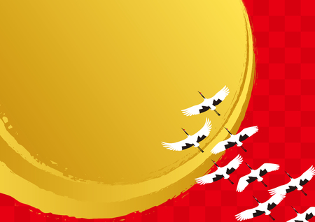 Red background and red crowned cranesのイラスト素材