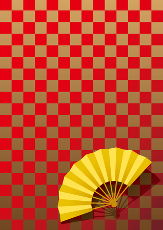 Fan and checkered pattern. Japanese pattern. vector illustration.のイラスト素材