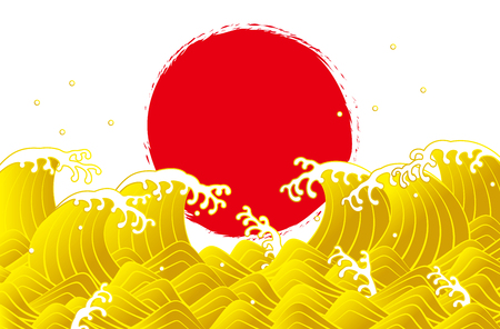 Gold waves and sunrise Japanese styleのイラスト素材