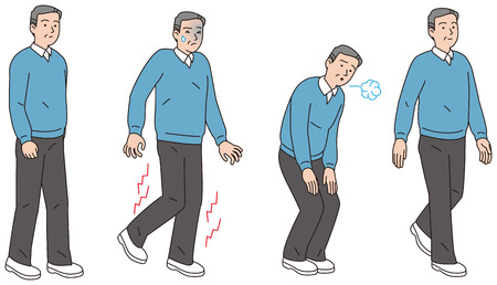 Middle-aged men who ran my pain in their legs while walking.のイラスト素材