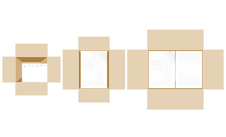 Cardboard box with paper illustration on white background.のイラスト素材