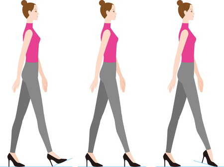 A woman walking with high heels. How to step off.のイラスト素材
