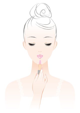 A woman who makes a makeup. Apply lipstick.のイラスト素材