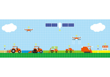 Smart agriculture. Automated agricultural tractor and herbage cultivation.のイラスト素材