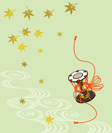 Japanese drum and fallen leaves.のイラスト素材