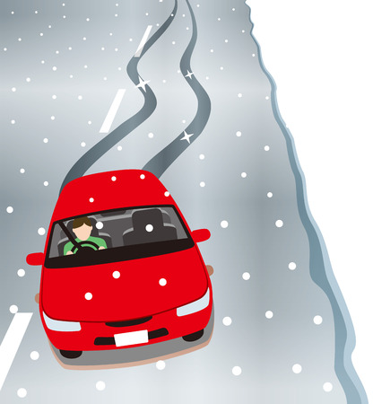Driving on a road where it froze and a light snowfallのイラスト素材