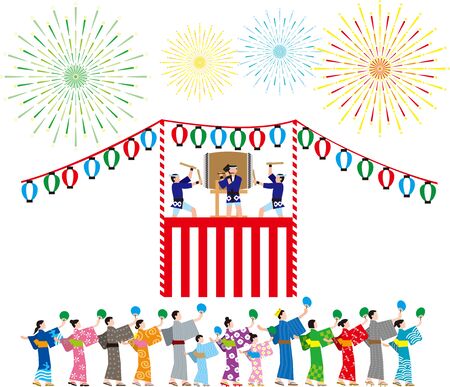 Bon dance. Japanese traditional event. Vector materialのイラスト素材