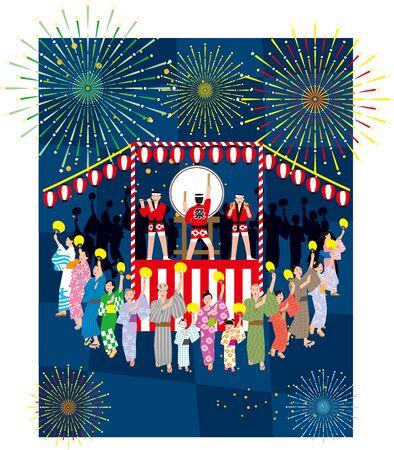 Bon dance. Japanese traditional event. Vector materialの販売画像