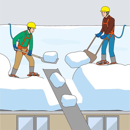 Workers Snowing the Roof. Vector materialのイラスト素材