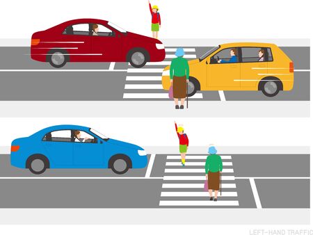 Landscape of Cars and Pedestrians on the Left-hand Road. Japanのイラスト素材