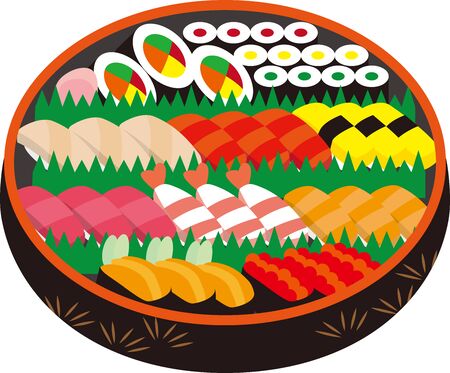 Sushi trough and nigiri sushi. Japanese foodのイラスト素材